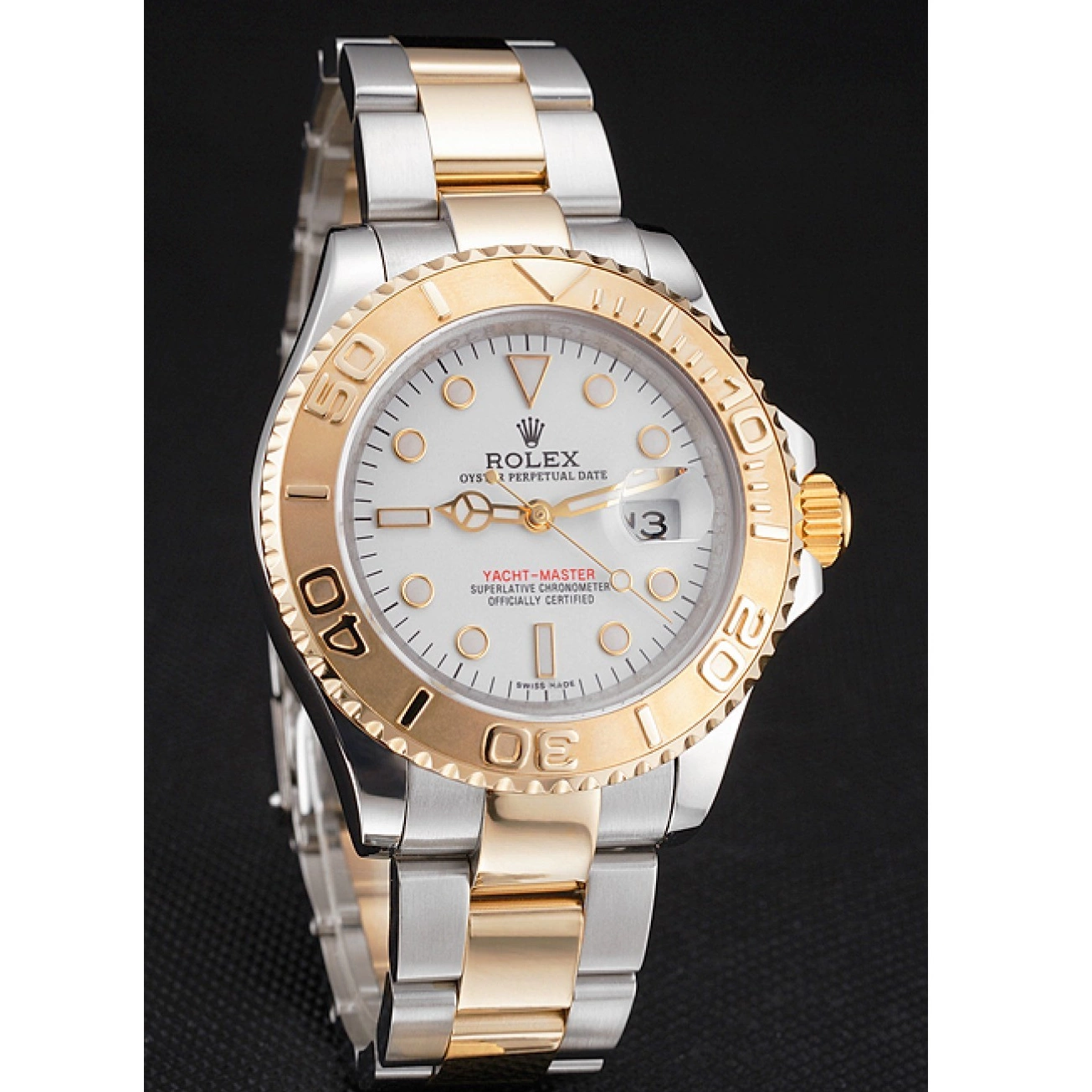 AAA Replica Watches White Gold Yacht-Master Steel Two Dial Tone Stainless Bracelet Bezel Swiss Rolex Case 0608